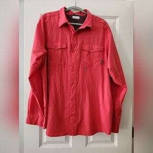 Columbia PFG Mens Size XL Button Front Shirt Dark Salmon Omni Shade Long Sleeve